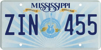 MS license plate ZIN455