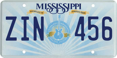 MS license plate ZIN456