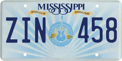 MS license plate ZIN458