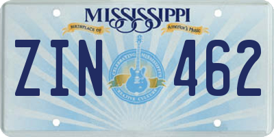 MS license plate ZIN462
