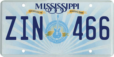 MS license plate ZIN466