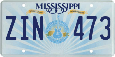 MS license plate ZIN473