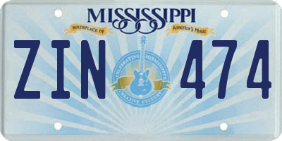 MS license plate ZIN474