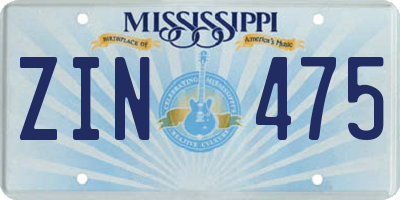 MS license plate ZIN475