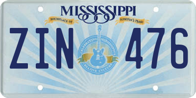 MS license plate ZIN476