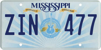 MS license plate ZIN477
