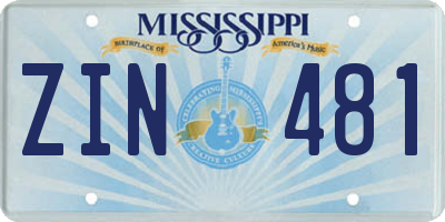 MS license plate ZIN481