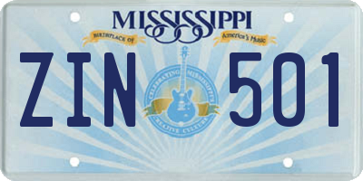 MS license plate ZIN501