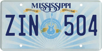MS license plate ZIN504