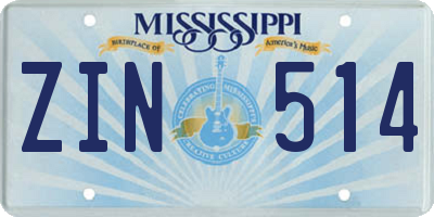 MS license plate ZIN514