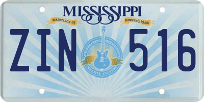 MS license plate ZIN516