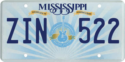 MS license plate ZIN522