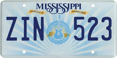 MS license plate ZIN523