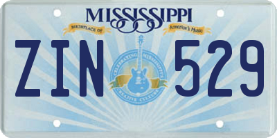 MS license plate ZIN529