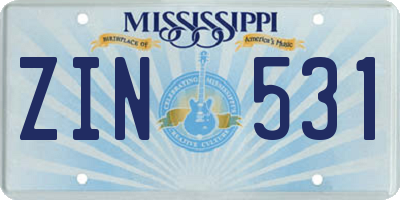 MS license plate ZIN531