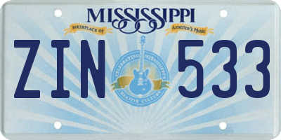 MS license plate ZIN533