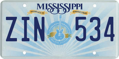 MS license plate ZIN534