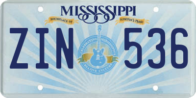 MS license plate ZIN536