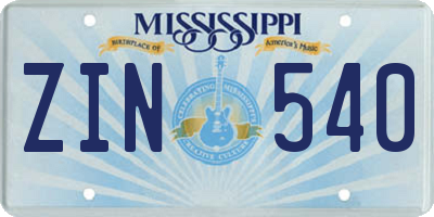 MS license plate ZIN540