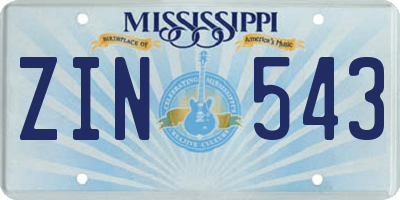 MS license plate ZIN543