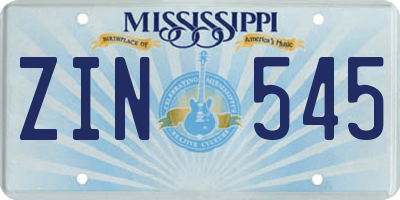 MS license plate ZIN545