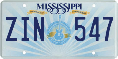 MS license plate ZIN547