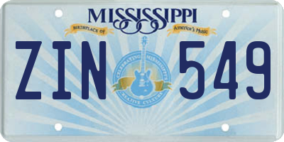 MS license plate ZIN549