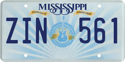MS license plate ZIN561