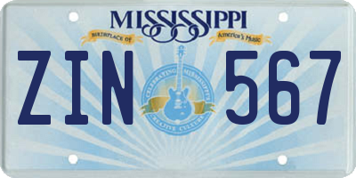 MS license plate ZIN567