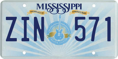MS license plate ZIN571
