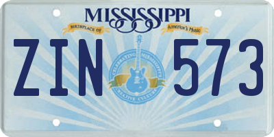 MS license plate ZIN573
