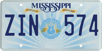 MS license plate ZIN574
