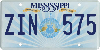 MS license plate ZIN575