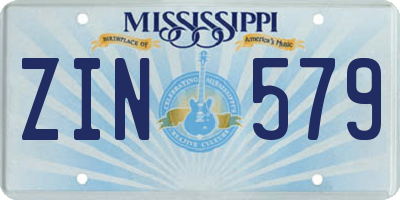 MS license plate ZIN579