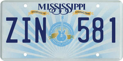 MS license plate ZIN581