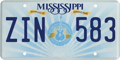 MS license plate ZIN583