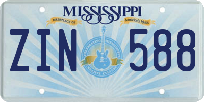 MS license plate ZIN588