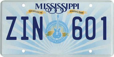 MS license plate ZIN601
