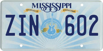 MS license plate ZIN602