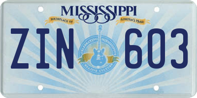 MS license plate ZIN603