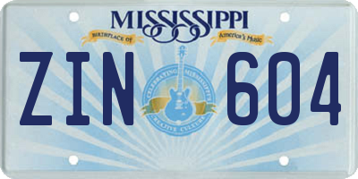 MS license plate ZIN604