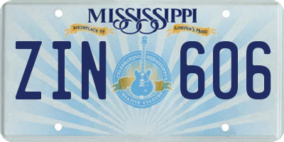 MS license plate ZIN606