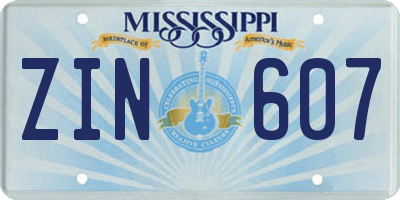 MS license plate ZIN607