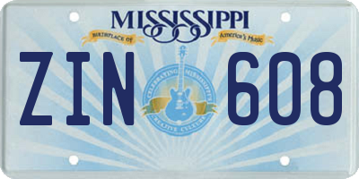 MS license plate ZIN608