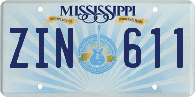 MS license plate ZIN611