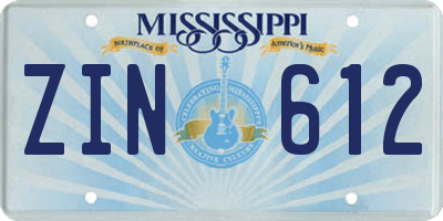 MS license plate ZIN612