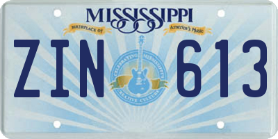 MS license plate ZIN613