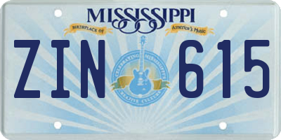 MS license plate ZIN615