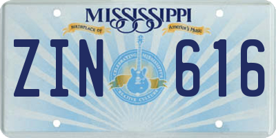 MS license plate ZIN616