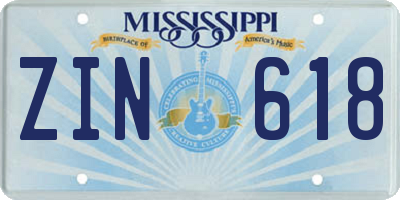 MS license plate ZIN618